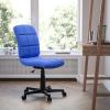 Flash Furniture Clayton Mid-Back Tufted Vinyl Upholstered Swivel Desk Chair with Padded Seat, Modern Adjustable Height Padded Office Chair, Black(Blue)