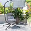Flash Furniture Cleo Indoor/Outdoor Patio Hanging Egg Chair – Gray Frame with Gray Seat Cushions – Black Powder Coated C-Style Stand – Hanging Hardware Included(Grey)