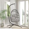 Flash Furniture Cleo Indoor/Outdoor Patio Hanging Egg Chair – Gray Frame with Gray Seat Cushions – Black Powder Coated C-Style Stand – Hanging Hardware Included(Grey)