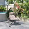 Flash Furniture Cleo Indoor/Outdoor Patio Hanging Egg Chair – Gray Frame with Gray Seat Cushions – Black Powder Coated C-Style Stand – Hanging Hardware Included(Natural)