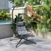 Flash Furniture Cleo Indoor/Outdoor Patio Hanging Egg Chair – Gray Frame with Gray Seat Cushions – Black Powder Coated C-Style Stand – Hanging Hardware Included(Grey)