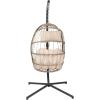 Flash Furniture Cleo Indoor/Outdoor Patio Hanging Egg Chair – Gray Frame with Gray Seat Cushions – Black Powder Coated C-Style Stand – Hanging Hardware Included(Natural)