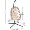 Flash Furniture Cleo Indoor/Outdoor Patio Hanging Egg Chair – Gray Frame with Gray Seat Cushions – Black Powder Coated C-Style Stand – Hanging Hardware Included(Natural)