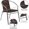 Flash Furniture Commercial Aluminum and Black Rattan Indoor-Outdoor Restaurant Stack Chair(Aluminum and Dark Brown)