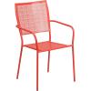 Flash Furniture Commercial Grade 35.25″ Round Black Indoor-Outdoor Steel Patio Table Set with 2 Square Back Chairs(Coral)