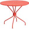 Flash Furniture Commercial Grade 35.25″ Round Black Indoor-Outdoor Steel Patio Table Set with 2 Square Back Chairs(Coral)