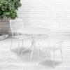 Flash Furniture Commercial Grade 35.25″ Round Black Indoor-Outdoor Steel Patio Table Set with 2 Square Back Chairs(White)