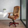 Flash Furniture Derrick Traditional Microfiber Tufted Swivel Office Chair with Wood Base, Ergonomic Farmhouse High-Back Desk Chair, Ivory/Brown(Bomber Brown Microfiber)