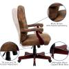 Flash Furniture Derrick Traditional Microfiber Tufted Swivel Office Chair with Wood Base, Ergonomic Farmhouse High-Back Desk Chair, Ivory/Brown(Bomber Brown Microfiber)
