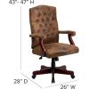 Flash Furniture Derrick Traditional Microfiber Tufted Swivel Office Chair with Wood Base, Ergonomic Farmhouse High-Back Desk Chair, Ivory/Brown(Bomber Brown Microfiber)