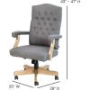 Flash Furniture Derrick Traditional Microfiber Tufted Swivel Office Chair with Wood Base, Ergonomic Farmhouse High-Back Desk Chair, Ivory/Brown(Gray Fabric)