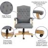 Flash Furniture Derrick Traditional Microfiber Tufted Swivel Office Chair with Wood Base, Ergonomic Farmhouse High-Back Desk Chair, Ivory/Brown(Gray Fabric)