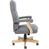 Flash Furniture Derrick Traditional Microfiber Tufted Swivel Office Chair with Wood Base, Ergonomic Farmhouse High-Back Desk Chair, Ivory/Brown(Gray Fabric)