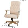 Flash Furniture Derrick Traditional Microfiber Tufted Swivel Office Chair with Wood Base, Ergonomic Farmhouse High-Back Desk Chair, Ivory/Brown(Ivory Microfiber)
