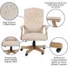Flash Furniture Derrick Traditional Microfiber Tufted Swivel Office Chair with Wood Base, Ergonomic Farmhouse High-Back Desk Chair, Ivory/Brown(Ivory Microfiber)