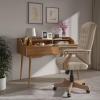 Flash Furniture Derrick Traditional Microfiber Tufted Swivel Office Chair with Wood Base, Ergonomic Farmhouse High-Back Desk Chair, Ivory/Brown(Ivory Microfiber)