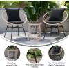 Flash Furniture Devon 3-Piece Indoor/Outdoor Bistro Set – Tan Finish Rattan Rope Papasan Style Chairs and Glass Top Side Table – Black Back and Seat Cushions