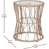 Flash Furniture Devon 3-Piece Indoor/Outdoor Bistro Set – Tan Finish Rattan Rope Papasan Style Chairs and Glass Top Side Table – Black Back and Seat Cushions