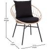 Flash Furniture Devon 3-Piece Indoor/Outdoor Bistro Set – Tan Finish Rattan Rope Papasan Style Chairs and Glass Top Side Table – Black Back and Seat Cushions