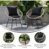Flash Furniture Devon Set of 2 Modern Boho Rattan Rope Chairs, Weather-Resistant Tan Finish Rattan with Black Back and Seat Cushions – Indoor/Outdoor(Tan/Black)
