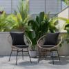 Flash Furniture Devon Set of 2 Modern Boho Rattan Rope Chairs, Weather-Resistant Tan Finish Rattan with Black Back and Seat Cushions – Indoor/Outdoor(Tan/Black)