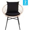 Flash Furniture Devon Set of 2 Modern Boho Rattan Rope Chairs, Weather-Resistant Tan Finish Rattan with Black Back and Seat Cushions – Indoor/Outdoor(Tan/Black)