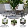 Flash Furniture Devon Set of 2 Modern Boho Rattan Rope Chairs, Weather-Resistant Tan Finish Rattan with Black Back and Seat Cushions – Indoor/Outdoor(Tan/Light Gray)