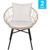 Flash Furniture Devon Set of 2 Modern Boho Rattan Rope Chairs, Weather-Resistant Tan Finish Rattan with Black Back and Seat Cushions – Indoor/Outdoor(Tan/Light Gray)