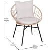 Flash Furniture Devon Set of 2 Modern Boho Rattan Rope Chairs, Weather-Resistant Tan Finish Rattan with Black Back and Seat Cushions – Indoor/Outdoor(Tan/Light Gray)