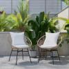 Flash Furniture Devon Set of 2 Modern Boho Rattan Rope Chairs, Weather-Resistant Tan Finish Rattan with Black Back and Seat Cushions – Indoor/Outdoor(Tan/Light Gray)