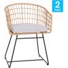 Flash Furniture Devon Set of 2 Patio Boho Club Chairs – Rope with Natural Finish PE Wicker Rattan – Light Gray Seat Cushions and Sled Base – Indoor/Outdoor Use