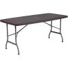 Flash Furniture Elon 5.62-Foot Brown Rattan Indoor-Outdoor Plastic Folding Table with Umbrella Hole