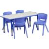 Flash Furniture Emmy 23.625”W x 47.25”L Rectangular Red Plastic Height Adjustable Activity Table Set with 4 Chairs(Blue)