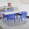 Flash Furniture Emmy 23.625”W x 47.25”L Rectangular Red Plastic Height Adjustable Activity Table Set with 4 Chairs(Blue)
