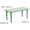 Flash Furniture Emmy 23.625”W x 47.25”L Rectangular Red Plastic Height Adjustable Activity Table Set with 4 Chairs(Green)