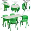 Flash Furniture Emmy 23.625”W x 47.25”L Rectangular Red Plastic Height Adjustable Activity Table Set with 4 Chairs(Green)