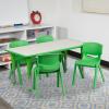 Flash Furniture Emmy 23.625”W x 47.25”L Rectangular Red Plastic Height Adjustable Activity Table Set with 4 Chairs(Green)