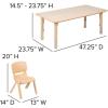 Flash Furniture Emmy 23.625”W x 47.25”L Rectangular Red Plastic Height Adjustable Activity Table Set with 4 Chairs(Natural)