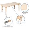 Flash Furniture Emmy 23.625”W x 47.25”L Rectangular Red Plastic Height Adjustable Activity Table Set with 4 Chairs(Natural)