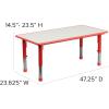 Flash Furniture Emmy 23.625”W x 47.25”L Rectangular Red Plastic Height Adjustable Activity Table Set with 4 Chairs(Red)