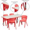 Flash Furniture Emmy 23.625”W x 47.25”L Rectangular Red Plastic Height Adjustable Activity Table Set with 4 Chairs(Red)