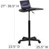 Flash Furniture Eve Sit to Stand Mobile Laptop Desk/Speaker’s Lectern with Wheels, Modern Height-Adjustable Portable Standing Computer Desk, Black(Black)