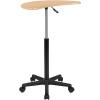 Flash Furniture Eve Sit to Stand Mobile Laptop Desk/Speaker’s Lectern with Wheels, Modern Height-Adjustable Portable Standing Computer Desk, Black(Maple)