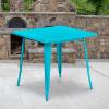 Flash Furniture Felix Commercial Grade 31.5″ Square White Metal Indoor-Outdoor Table(Crystal Teal-blue)