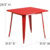 Flash Furniture Felix Commercial Grade 31.5″ Square White Metal Indoor-Outdoor Table(Red)
