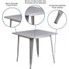 Flash Furniture Felix Commercial Grade 31.5″ Square White Metal Indoor-Outdoor Table(Silver)