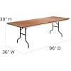 Flash Furniture Fielder 8′ Rectangular All-Occasion Wood Folding Event Table, Foldable Portable Banquet Table with Wooden Top, Natural/Black