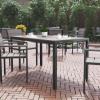 Flash Furniture Finch Commercial Grade Outdoor Dining Table 55″ x 31″ with Faux Teak Poly Slats and Metal Frame, Natural/Gray(Gray Top/Gray Frame)