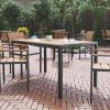 Flash Furniture Finch Commercial Grade Outdoor Dining Table 55″ x 31″ with Faux Teak Poly Slats and Metal Frame, Natural/Gray(Natural Top/Gray Frame)