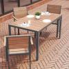 Flash Furniture Finch Commercial Grade Outdoor Dining Table 55″ x 31″ with Faux Teak Poly Slats and Metal Frame, Natural/Gray(Natural Top/Gray Frame)